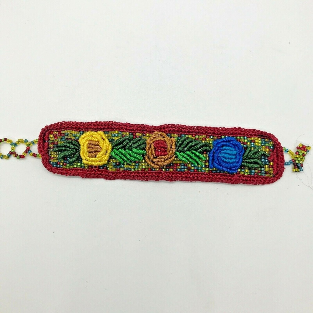 NEW  - Mexico cuff beaded embroidered crochet floral bracelet hippie boho